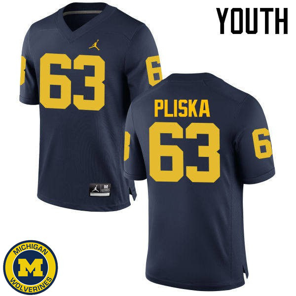 Youth University of Michigan #63 Ben Pliska Navy Stitched Football Jersey